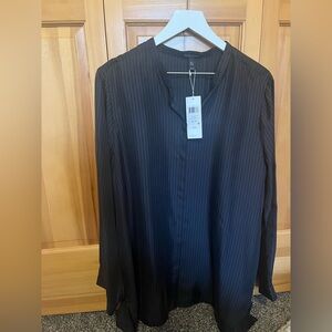 Eileen Fisher Black Striped Silk Long Sleeve Blouse